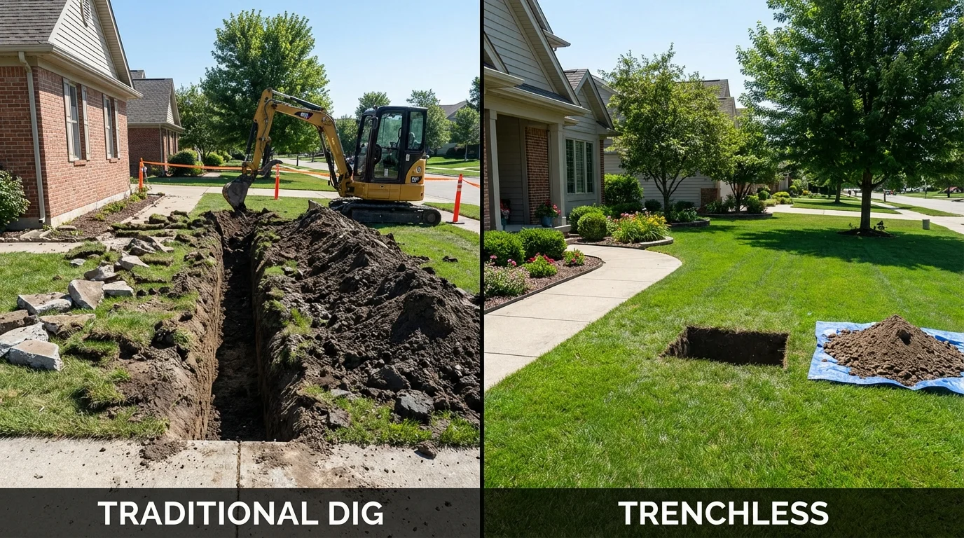 Trenchless sewer repair with minimal yard damage versus traditional excavation in York, SC